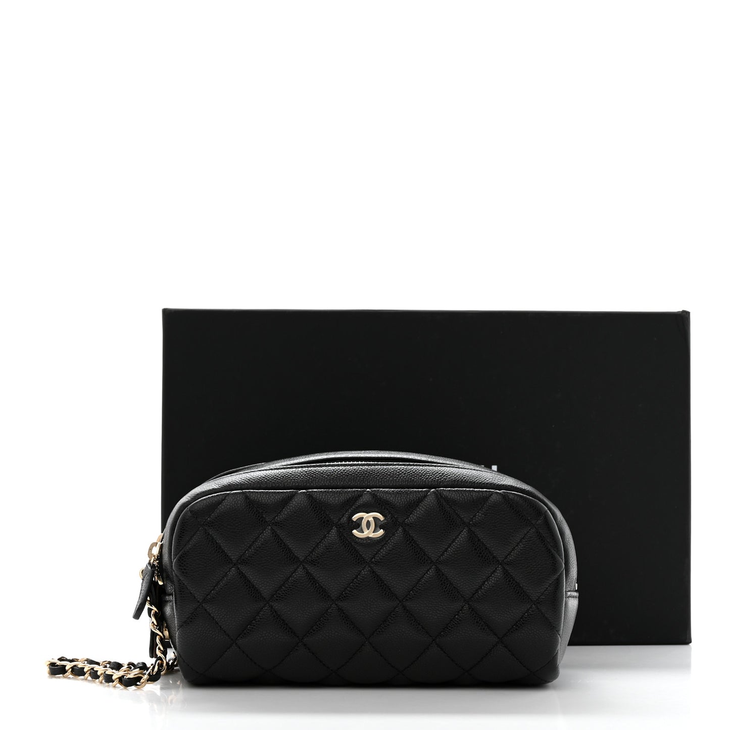 Caviar Quilted Toiletry Case With Chain Black