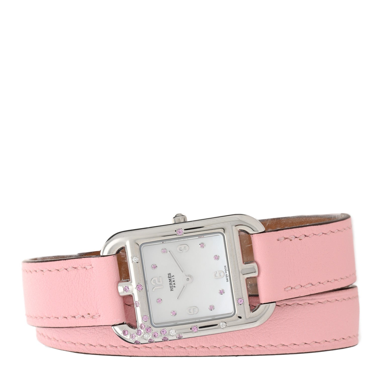 Hermes Stainless Steel Swift Diamond Pink Sapphire Mother of Pearl 23mm Cape Cod Double Tour Quartz Watch Rose Sakura 2 of 5