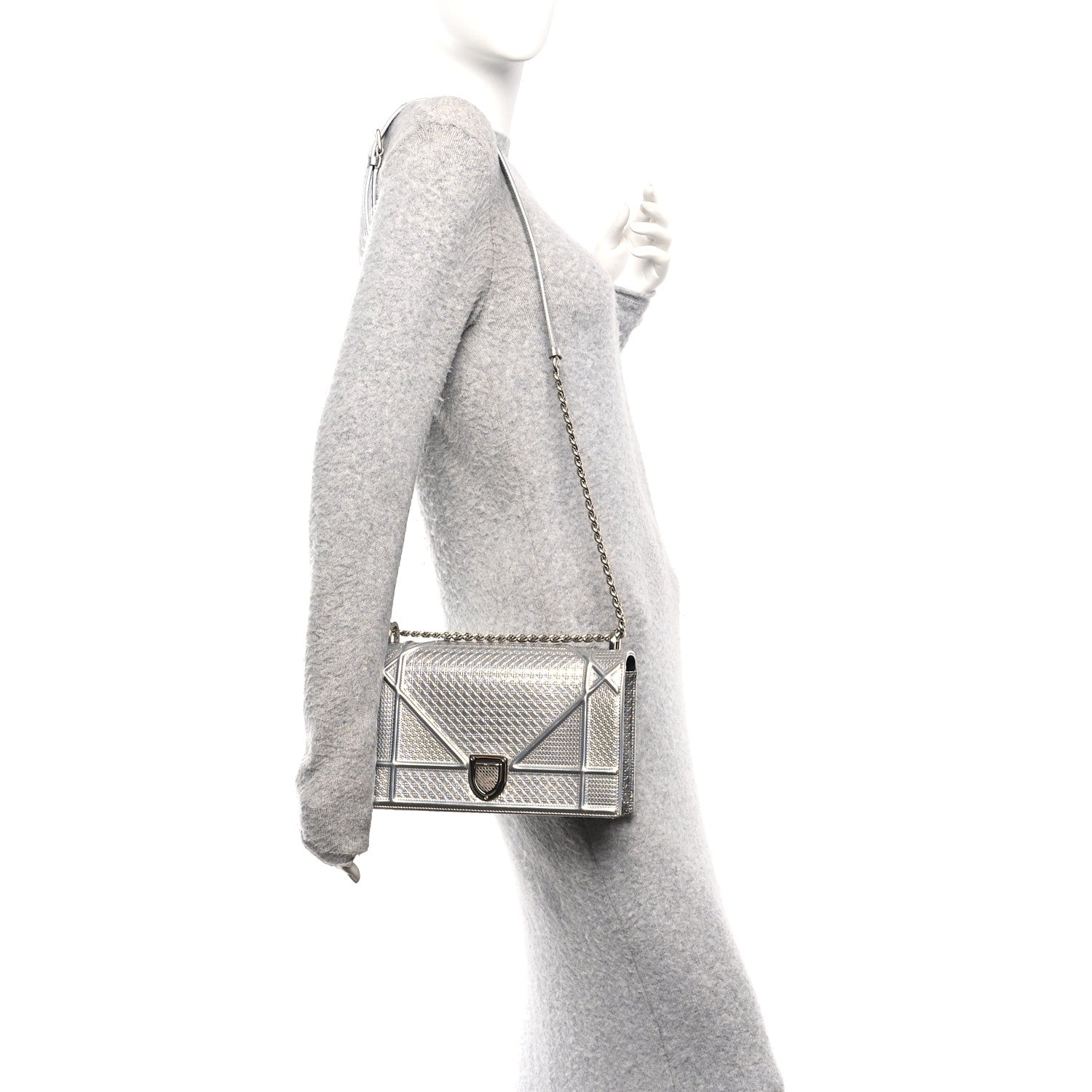 Christian Dior Metallic Patent Micro-Cannage Medium Diorama Flap Bag Silver 2 of 9