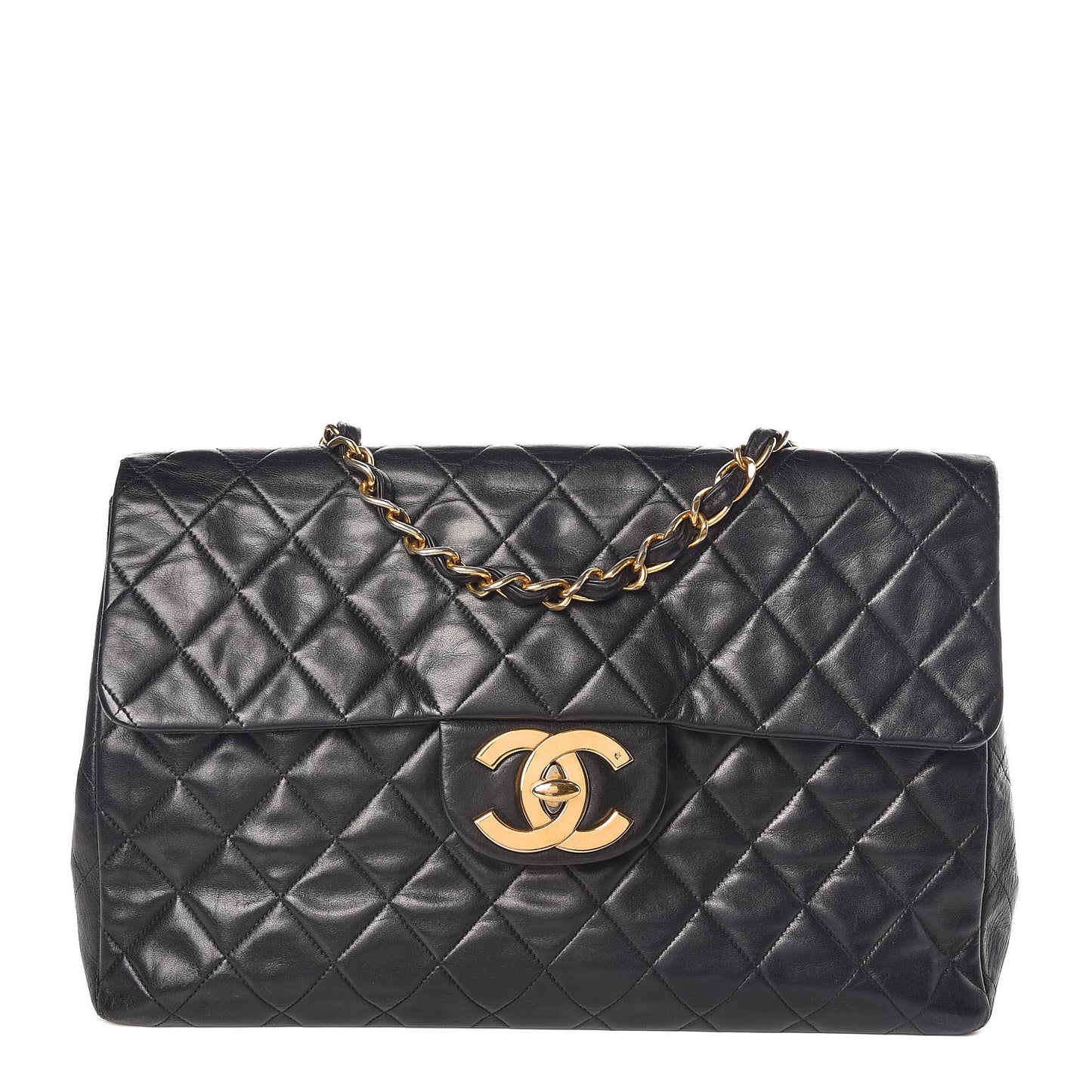 Lambskin Quilted XL Jumbo Single Flap Black
