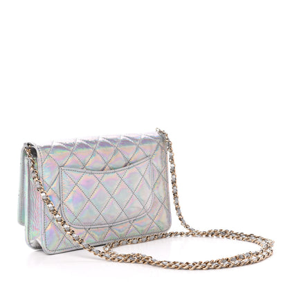 Chanel Iridescent Goatskin Quilted Wallet On Chain WOC Silver 3 of 12