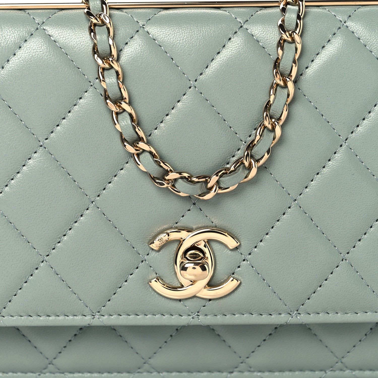 Chanel Lambskin Quilted Trendy CC Wallet On Chain WOC Light Blue 9 of 12