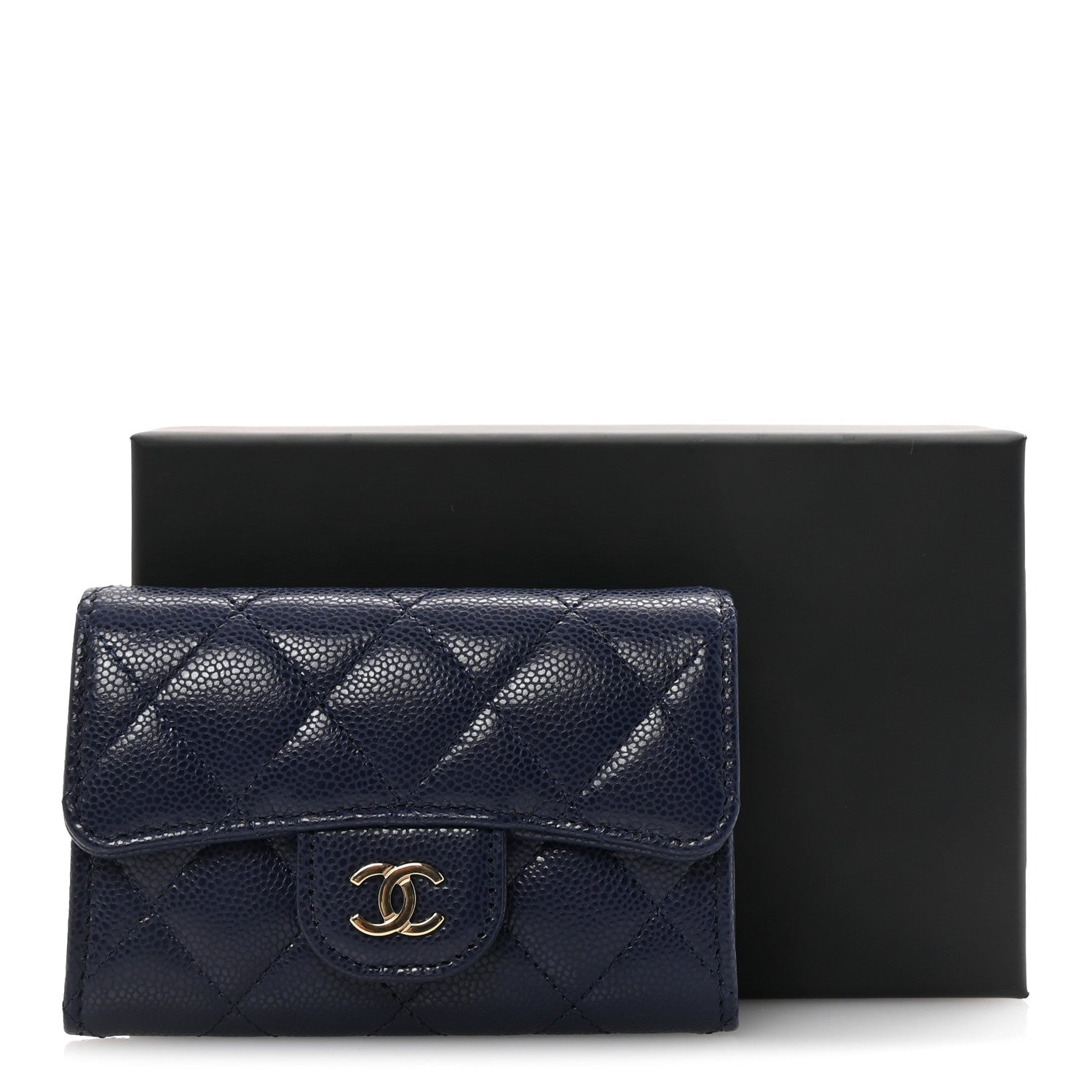 Chanel Caviar Quilted Flap Card Holder Wallet Navy Blue 1741426