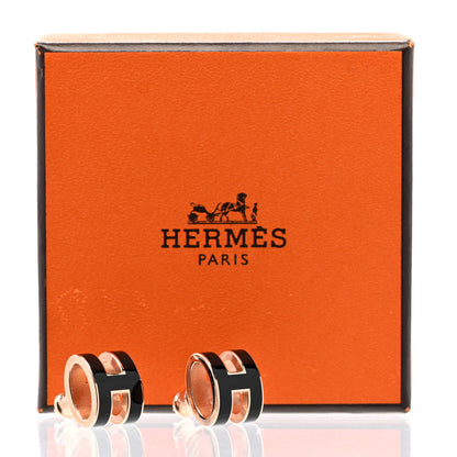 Hermes Rose Gold Lacquered Pop H Earrings Black 5 of 5