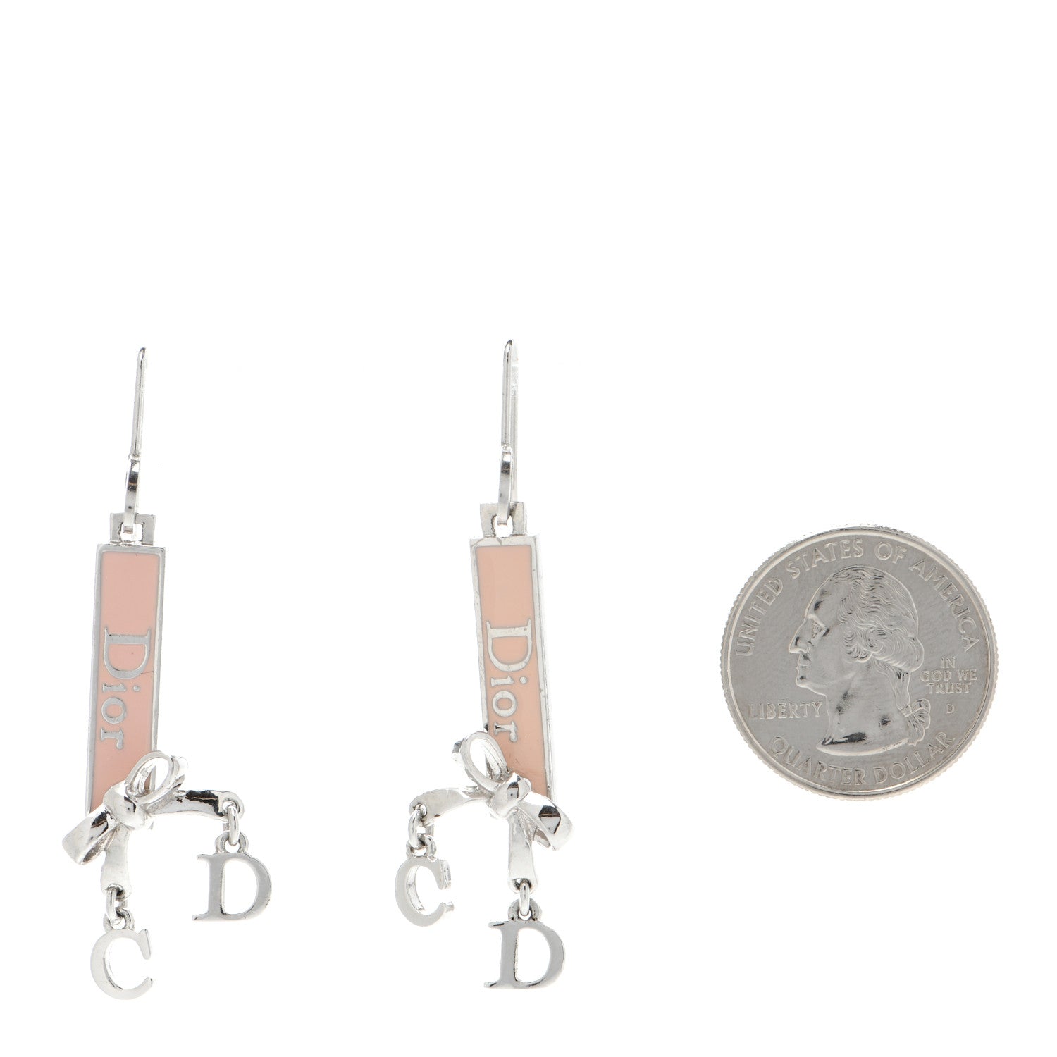 Christian Dior Enamel Bow Earrings Pink Silver 2 of 4