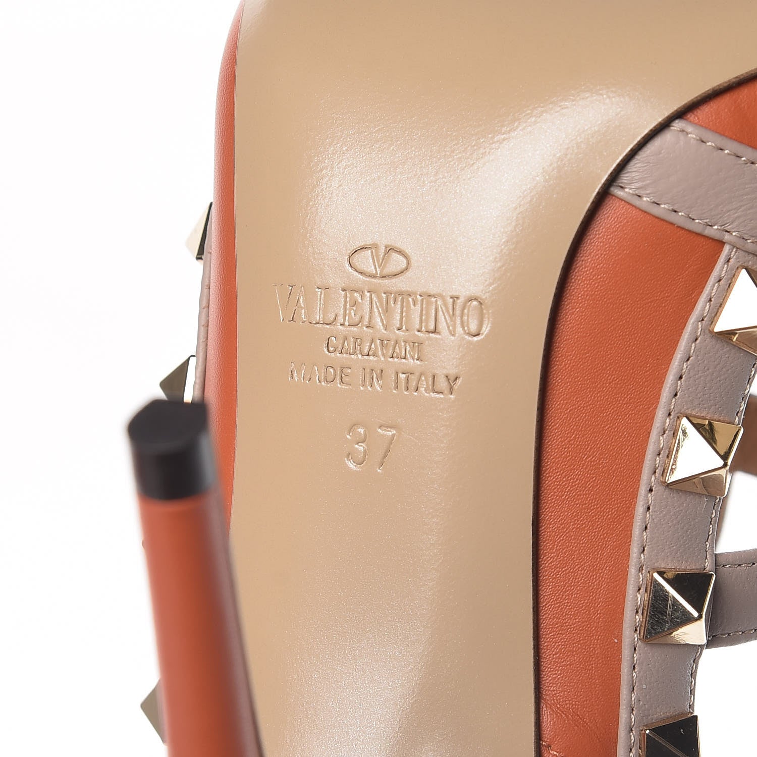Valentino Garavani Nappa Rockstud Ankle Strap Pumps 37 Orange Poudre 6 of 8