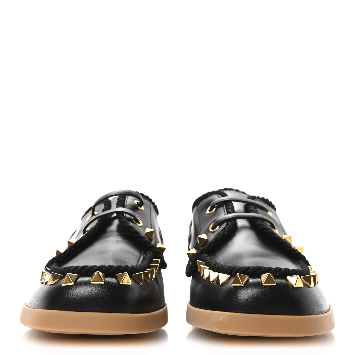 Valentino Garavani Calfskin Rockstud Palm Avenue Boat Shoes 39.5 Black 3 of 9