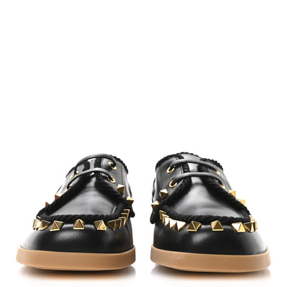 Valentino Garavani Calfskin Rockstud Palm Avenue Boat Shoes 39.5 Black 3 of 9