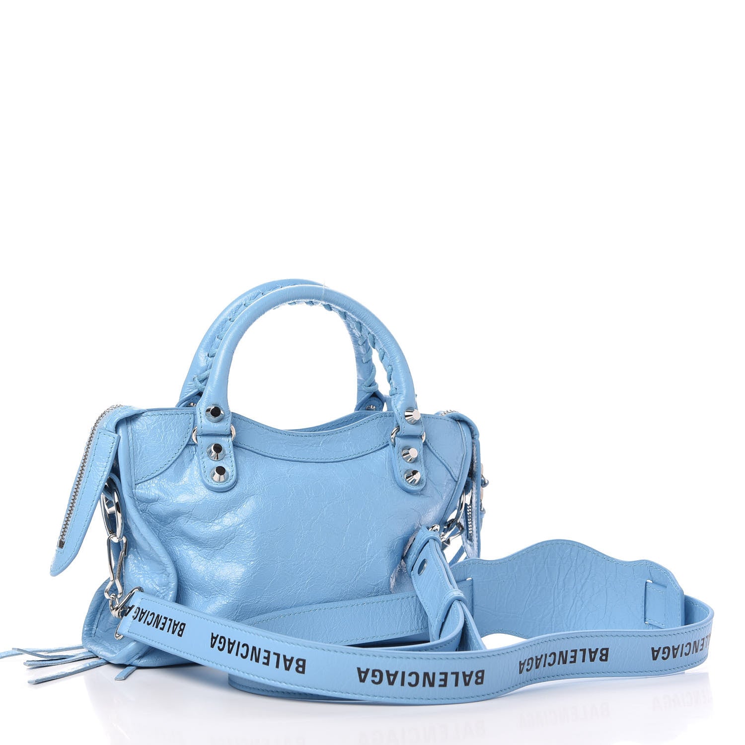 Balenciaga Agneau Classic Silver Hardware Mini City Logo Strap Baby Blue Black 3 of 10