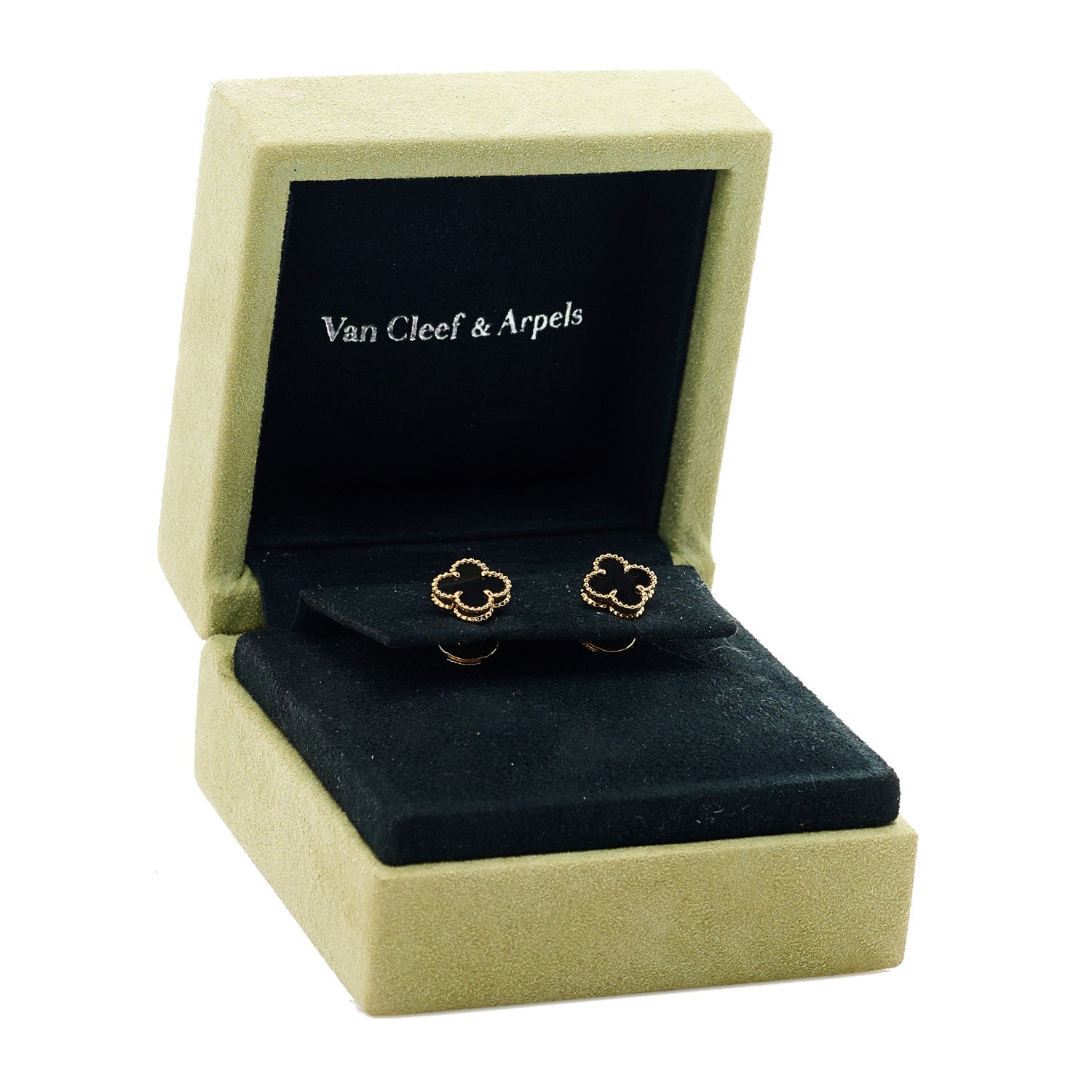 Van Cleef & Arpels 18K Yellow Gold Black Onyx Sweet Alhambra Earrings 5 of 5