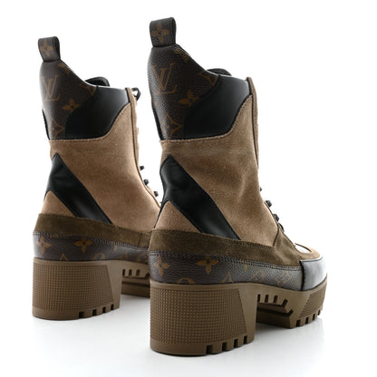 Louis Vuitton Suede Calfskin Monogram Laureate Platform Desert Boots 39.5 Taupe 4 of 9