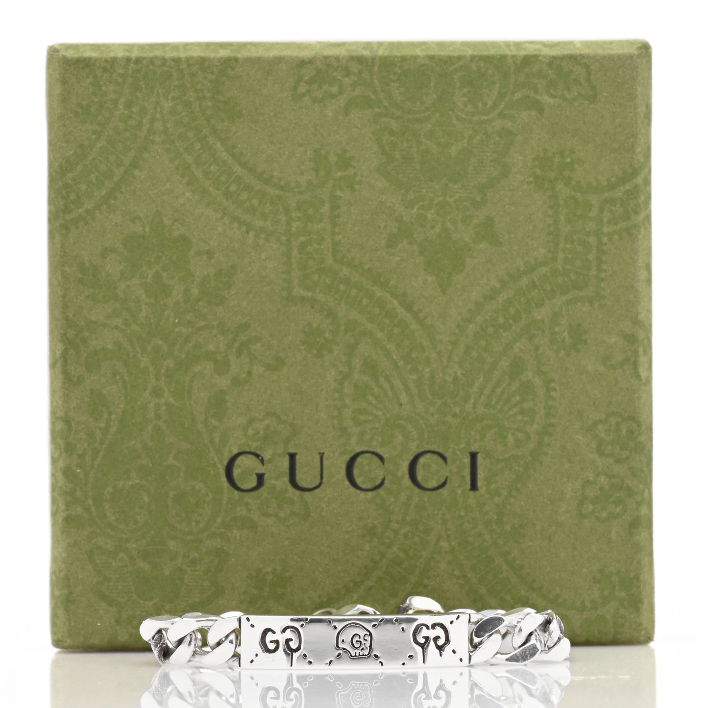 Sterling Silver GucciGhost Hamlet Skull ID Chain Bracelet