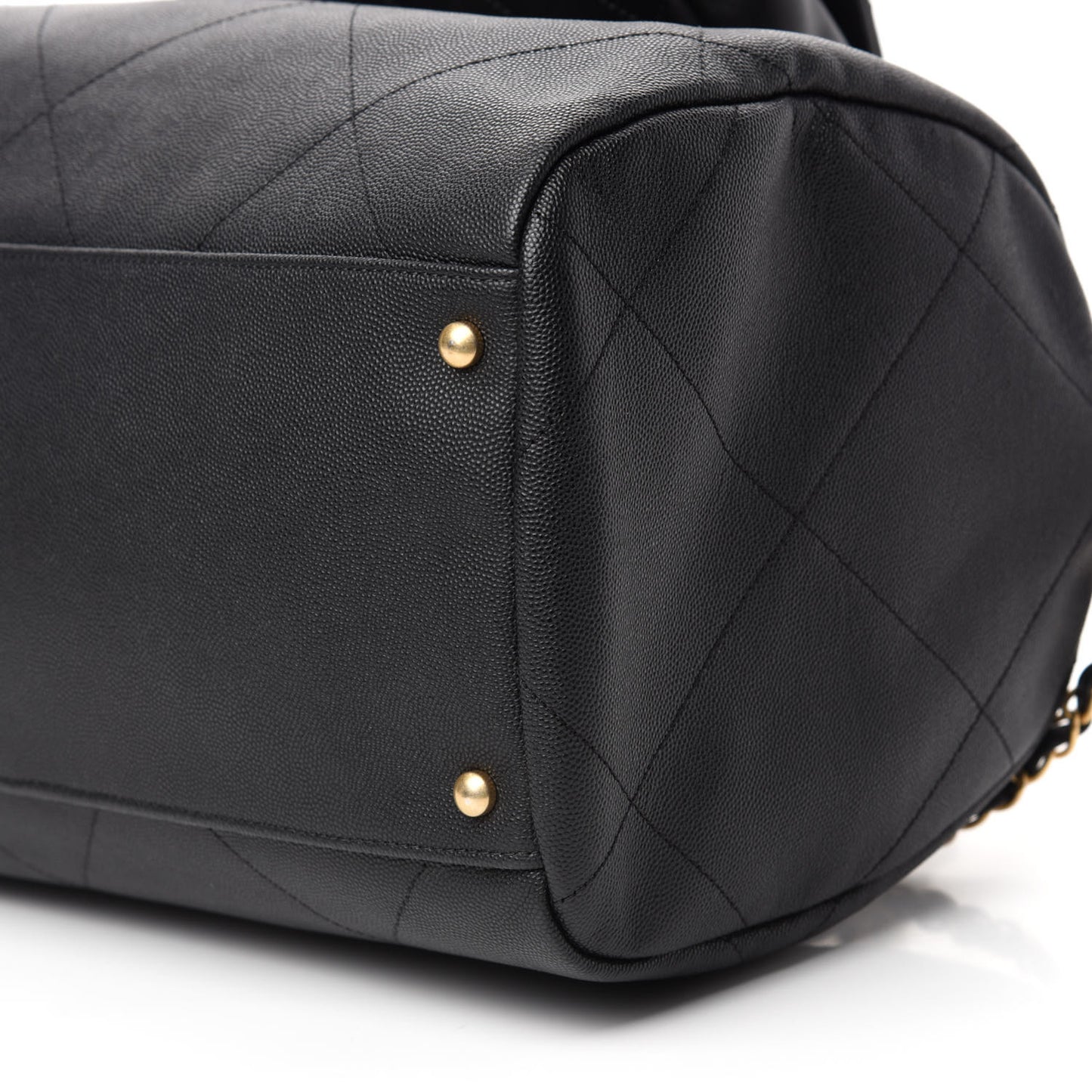 Grained Calfskin Lambskin Quilted Large Bowling Bag Black