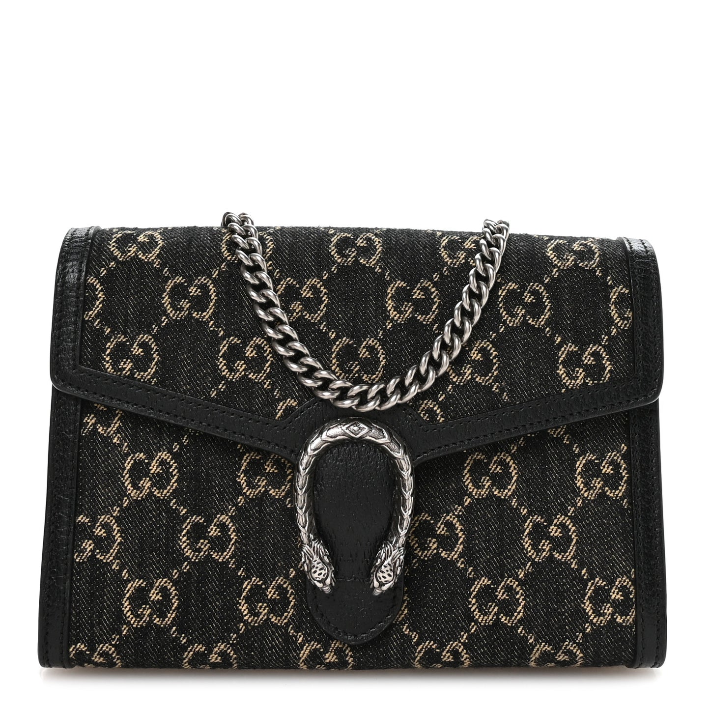 Jacquard Black Denim GG Monogram Mini Dionysus Chain Wallet Black Ivory