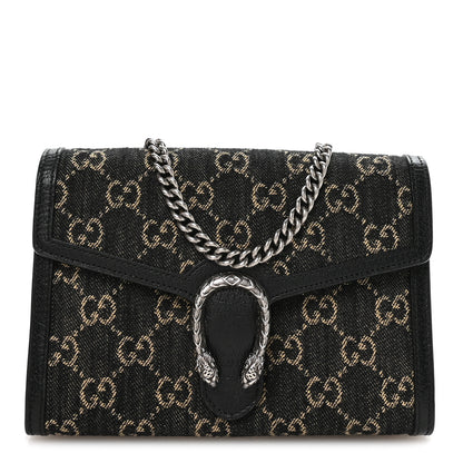 Gucci Jacquard Black Denim GG Monogram Mini Dionysus Chain Wallet Black Ivory 1 of 11