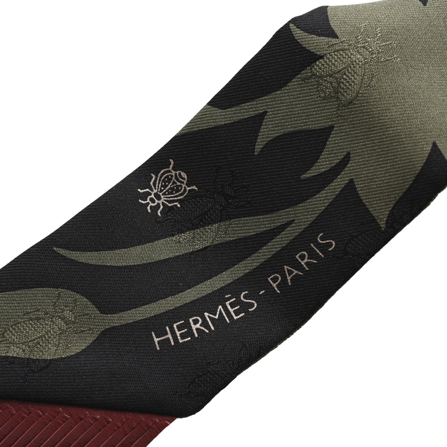 Hermes Silk Calfskin Bouquet Final Fringed Twilly Vert Loden Black 3 of 5