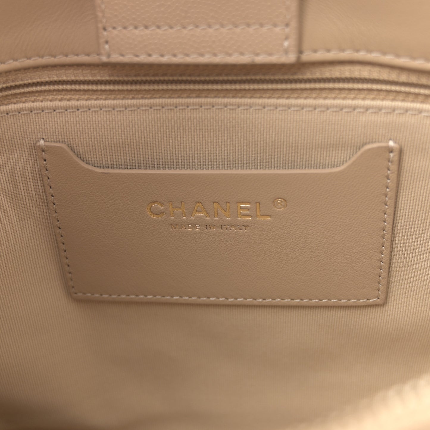 Shiny Caviar Quilted Chain Handle Shopping Tote Beige
