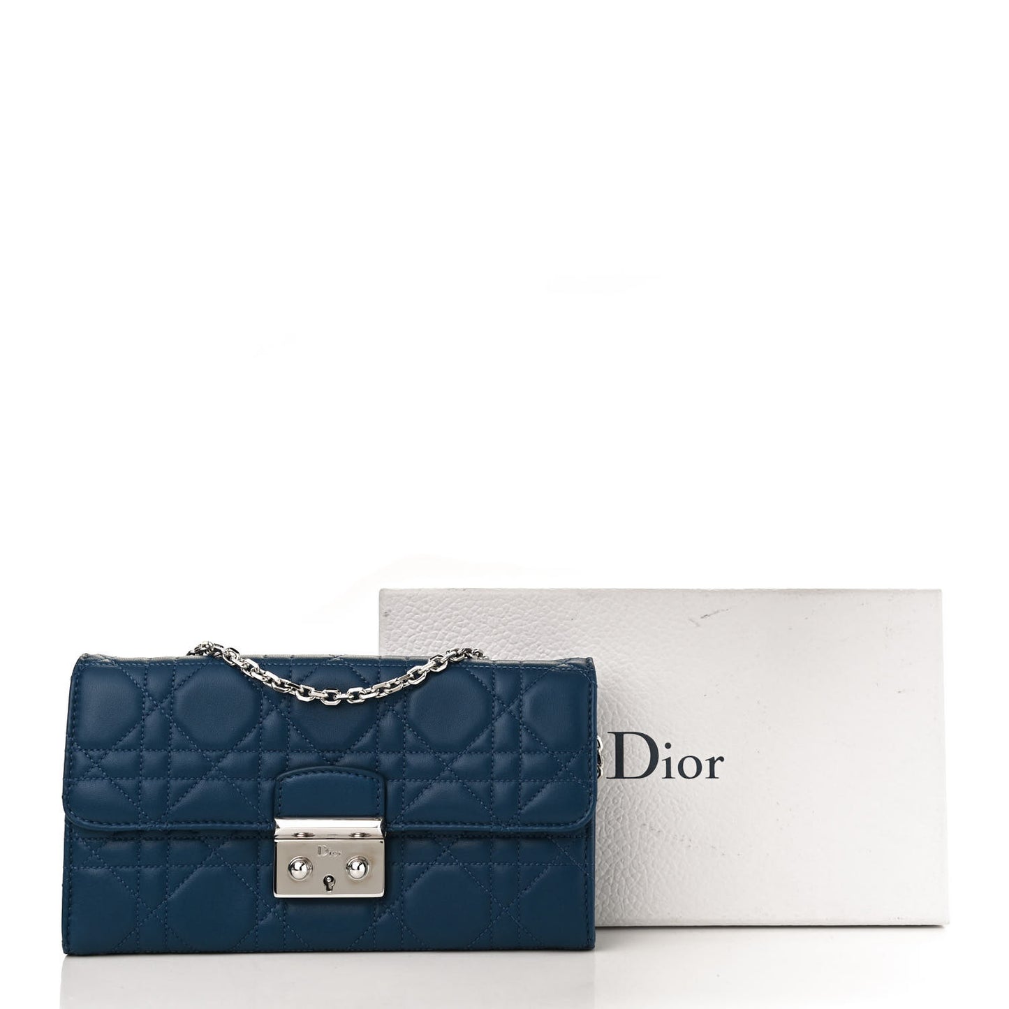 Lambskin Cannage Miss Dior Chain Wallet Navy