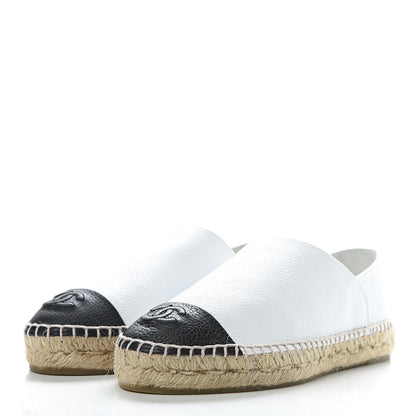 Chanel Grained Calfskin CC Espadrilles 38 White Black 3 of 10