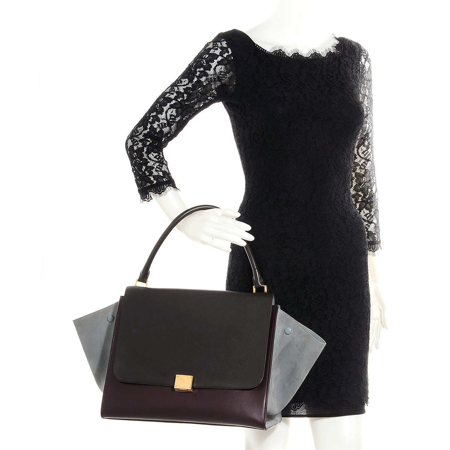 Celine Calfskin Suede Large Tri-Color Trapeze Dark Grey 2 of 9