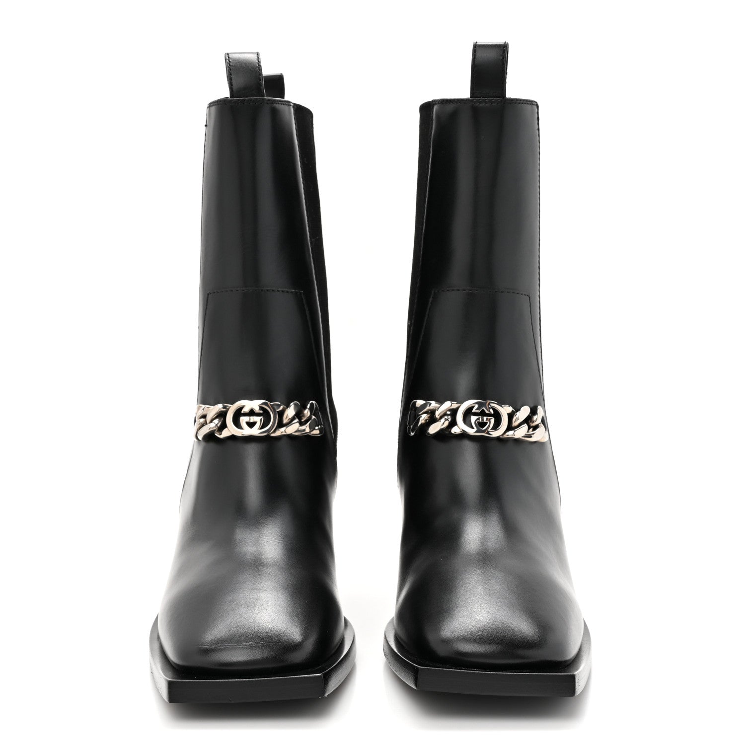 Gucci New Waxed Calfskin Chain Square Toe Boots 35.5 Black 2 of 10