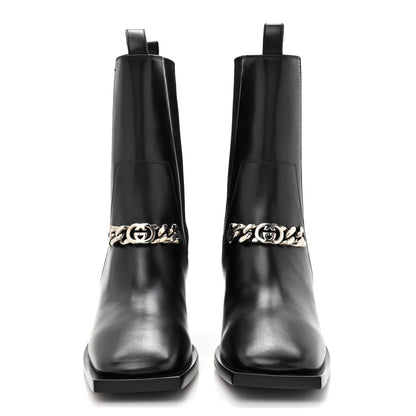 Gucci New Waxed Calfskin Chain Square Toe Boots 35.5 Black 2 of 10