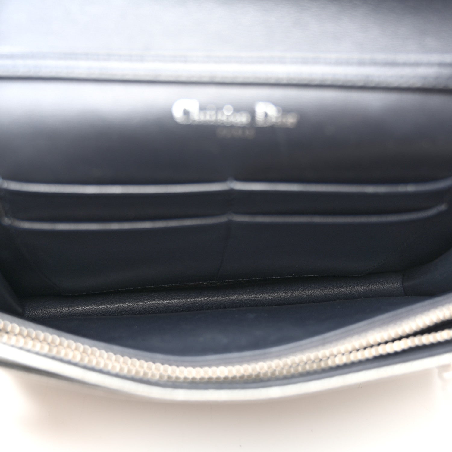 Christian Dior Metallic Grained Calfskin Diorama Wallet on Chain Pouch Silver 5 of 9