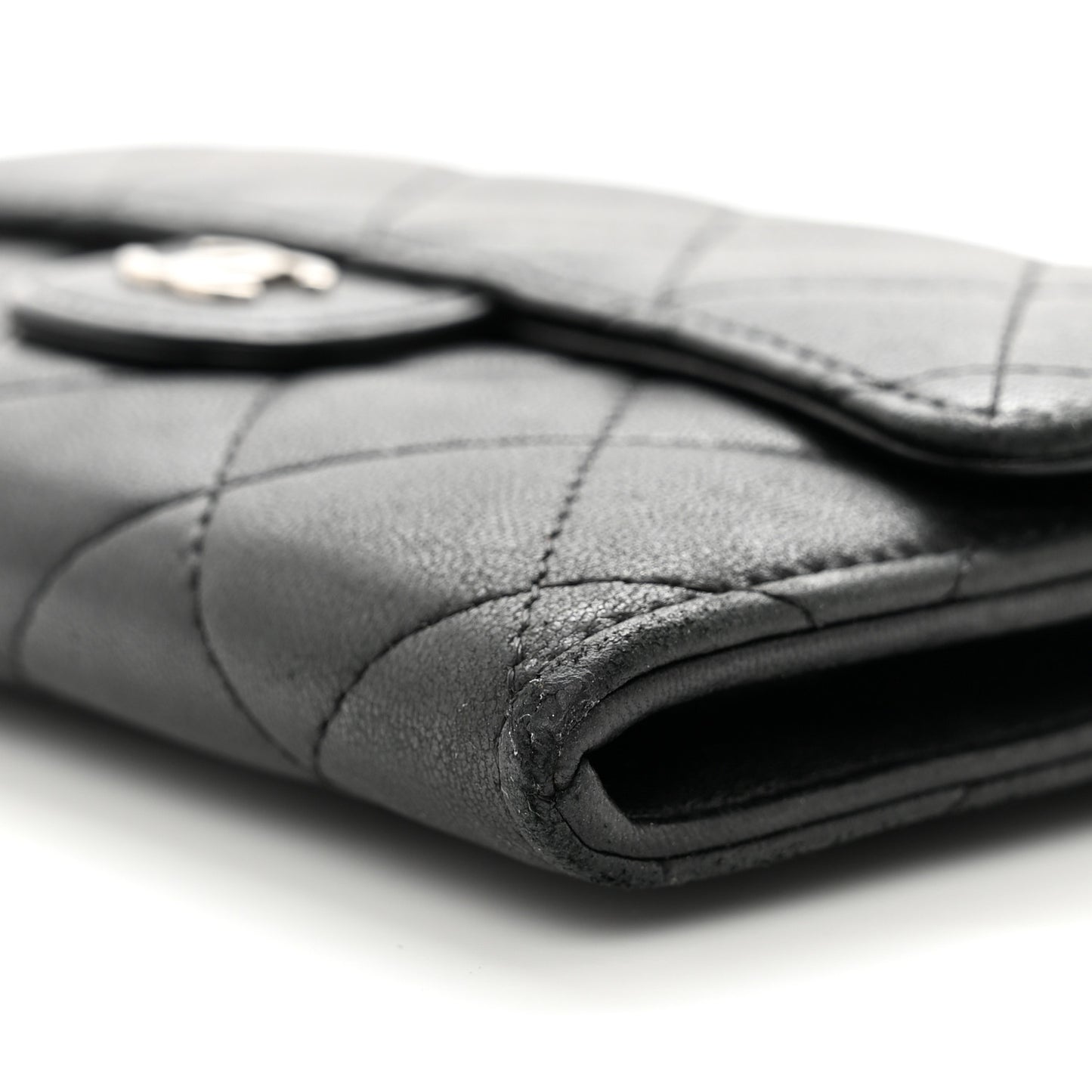 Lambskin Quilted Flap Card Holder Wallet Black