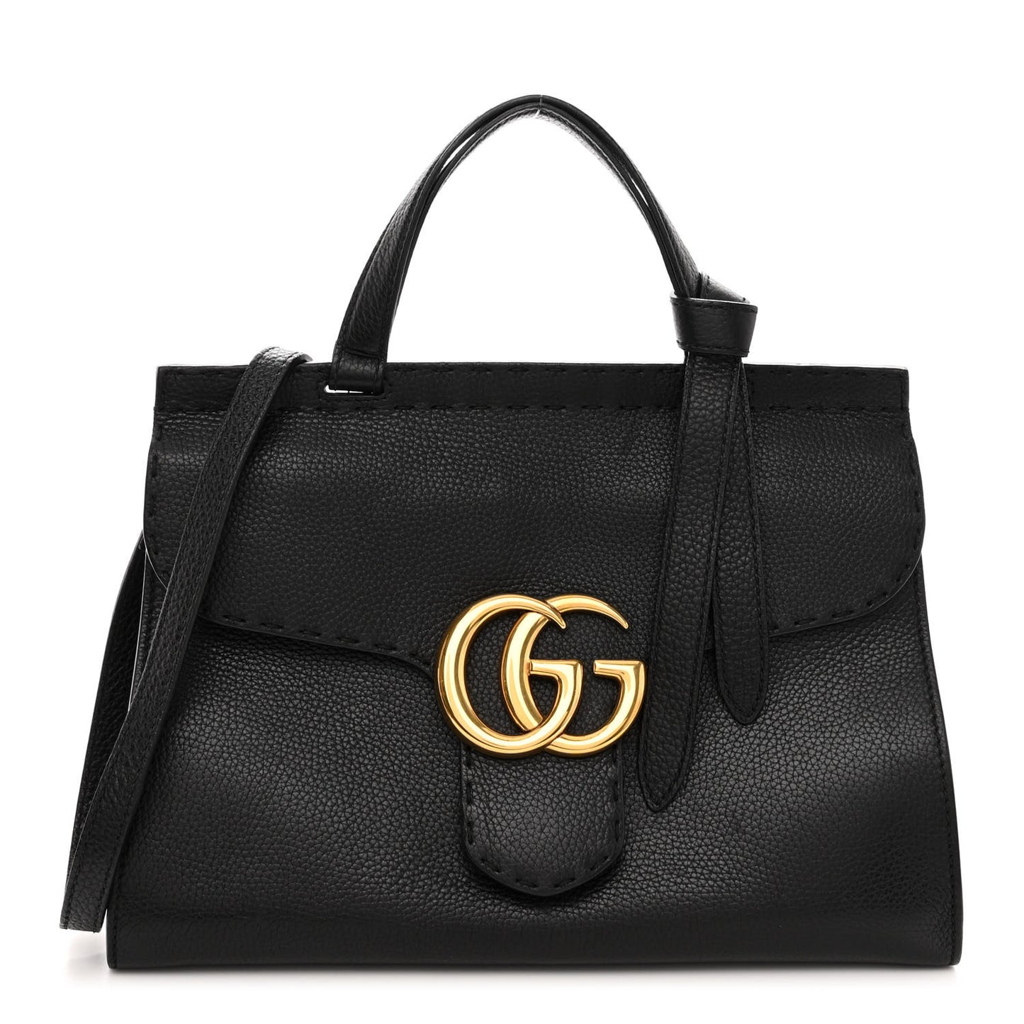 Calfskin Small GG Marmont Top Handle Bag Black