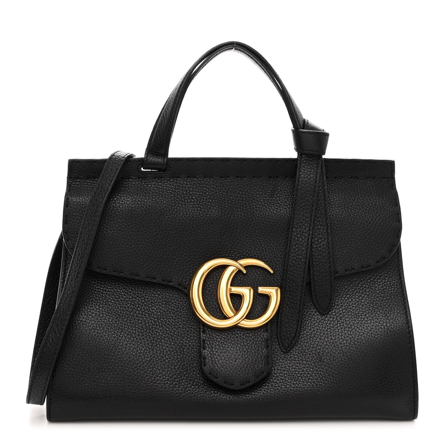 Gucci Calfskin Small GG Marmont Top Handle Bag Black 1 of 12