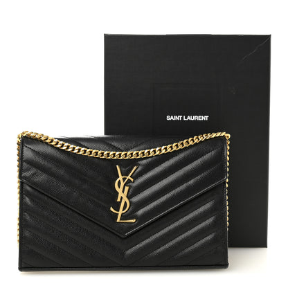 Saint Laurent Grain De Poudre Matelasse Chevron Monogram Chain Wallet Black 10 of 10