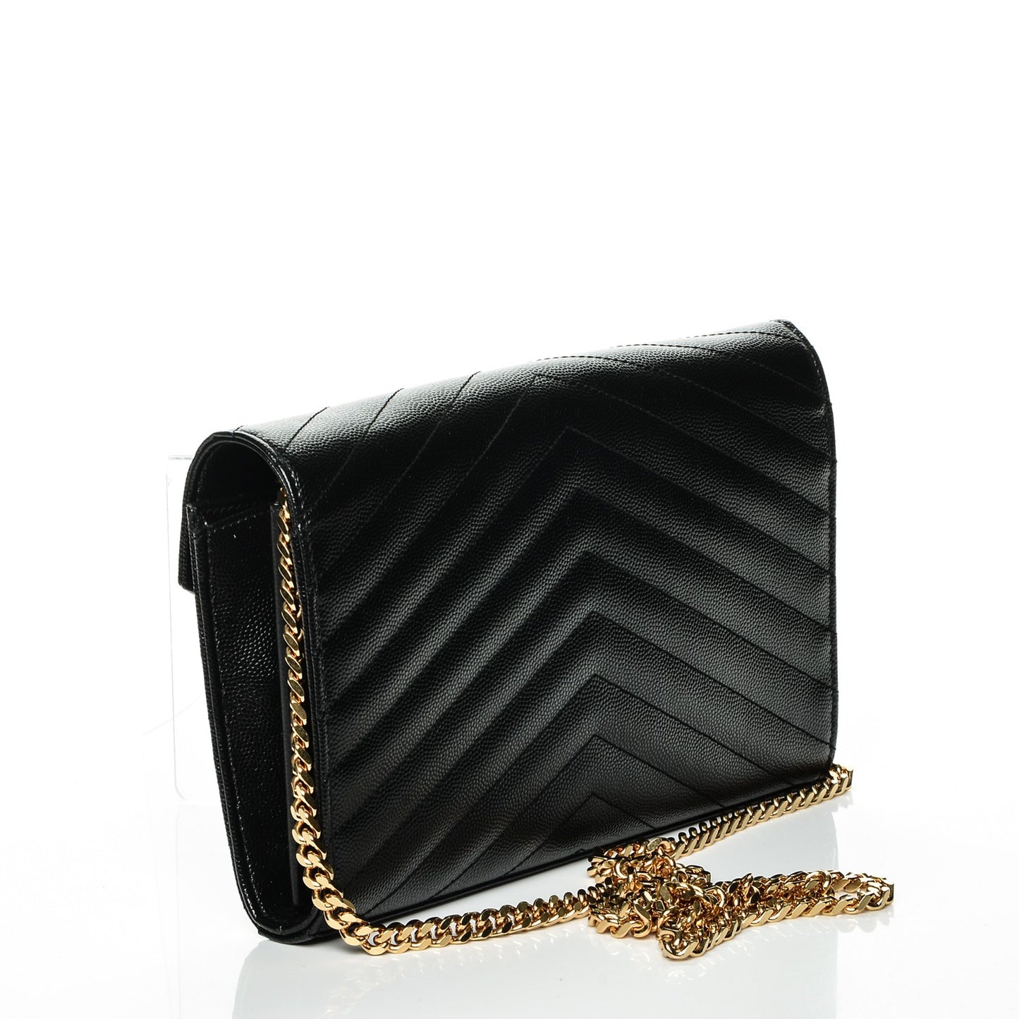 Grain De Poudre Matelasse Chevron Monogram Chain Wallet Black