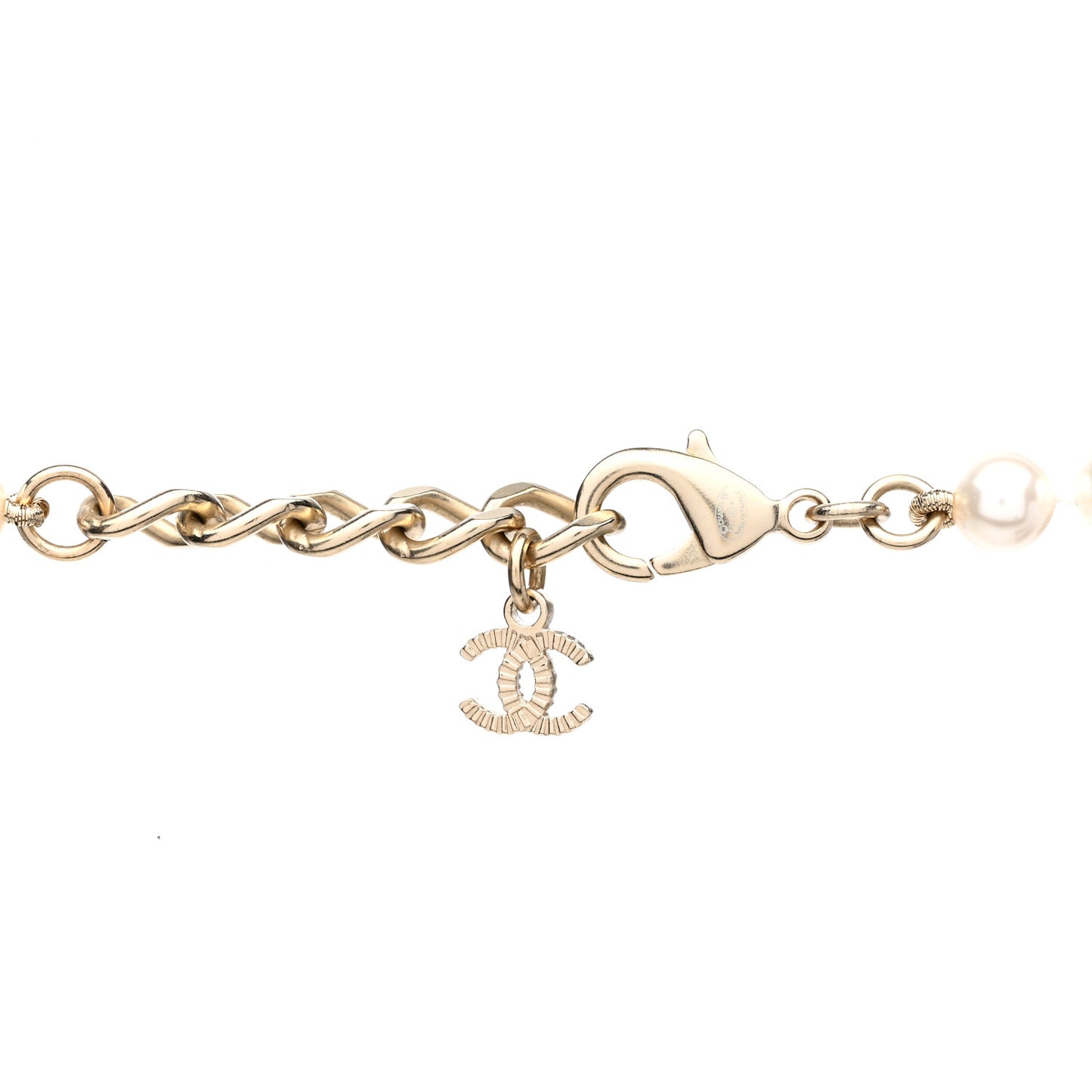 Pearl Baguette Crystal CC Long Necklace Gold