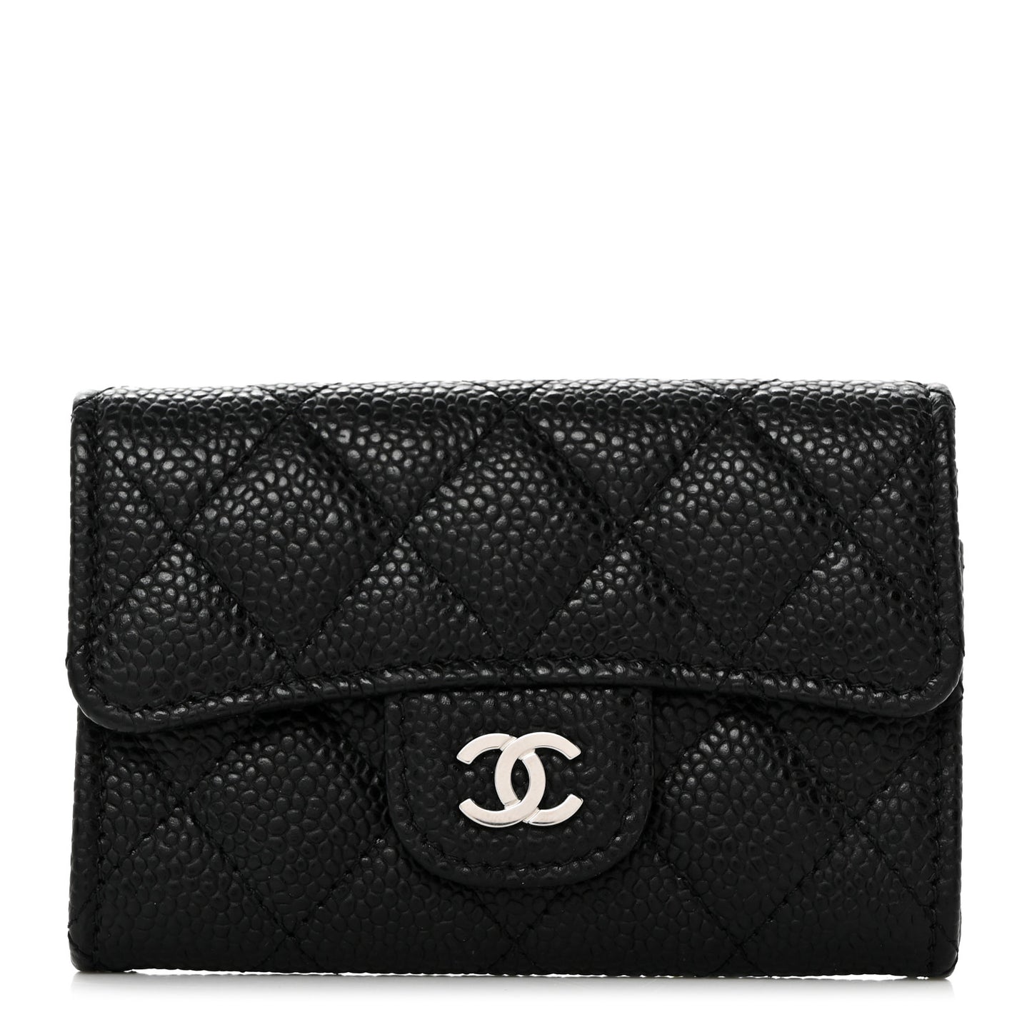 Caviar Quilted Flap Card Holder Wallet Black