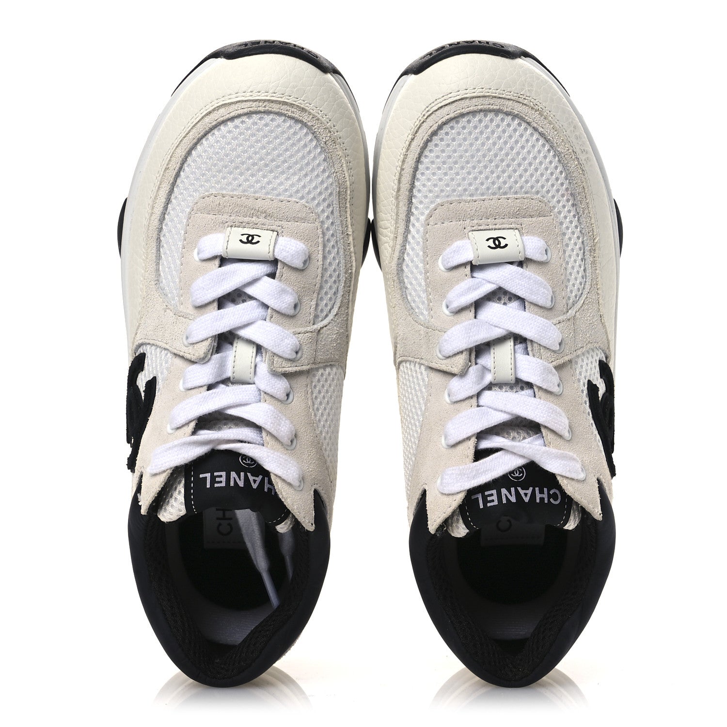 Chanel Mesh Suede Calfskin Grained Calfskin Womens CC Sneakers 36.5 White Black 2 of 13