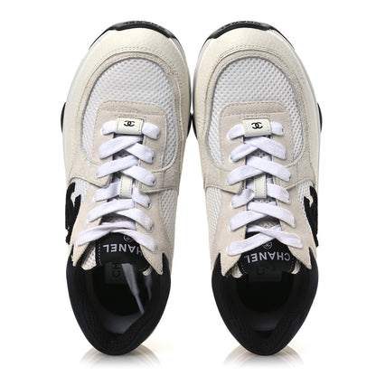 Chanel Mesh Suede Calfskin Grained Calfskin Womens CC Sneakers 36.5 White Black 2 of 13