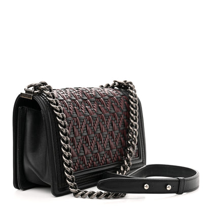 Chanel Calfskin Woven Medium Boy Flap Blue Burgundy 3 of 11