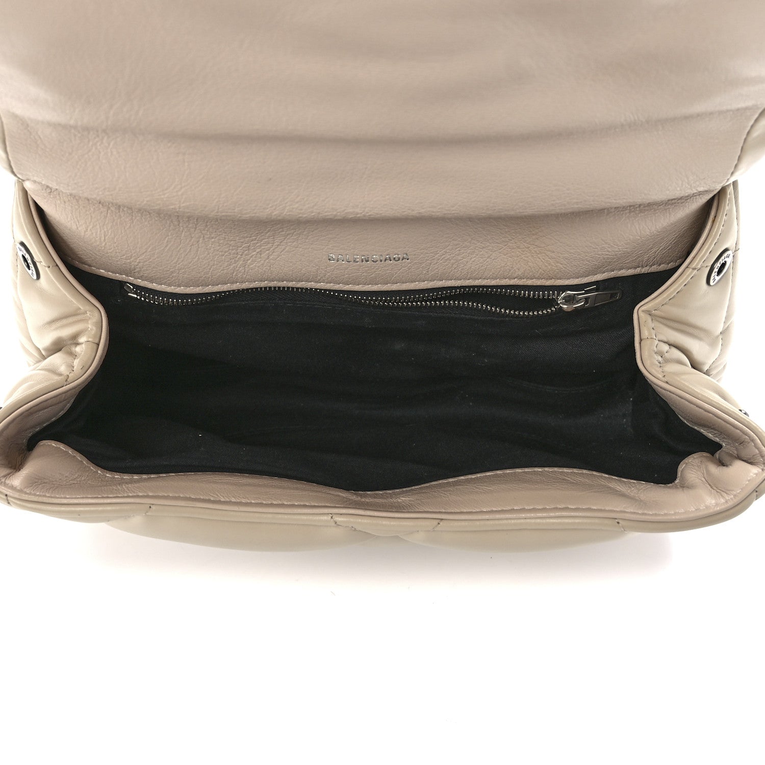 Balenciaga Nappa Calfskin Quilted Touch B Puffy Clutch Light Beige 4 of 10