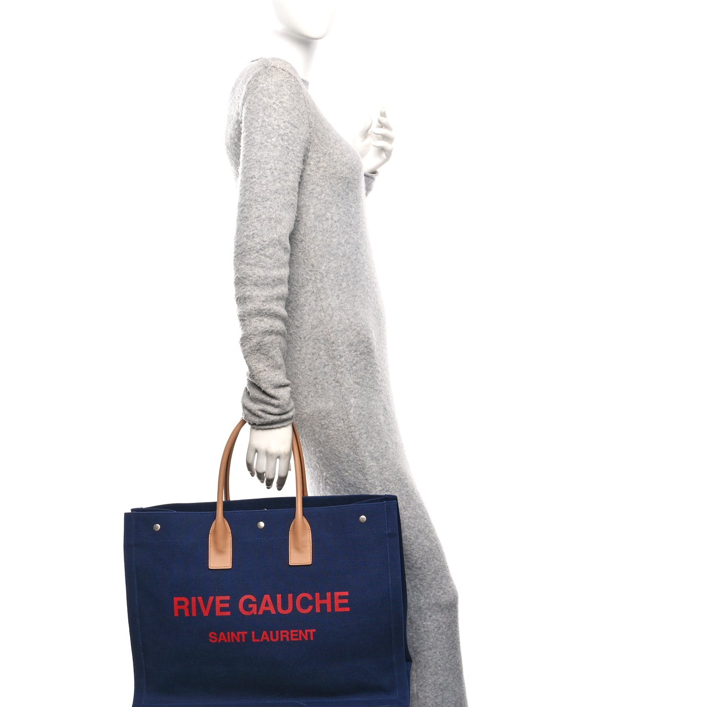 Linen Calfskin Rive Gauche Tote Blue Rouge Eros