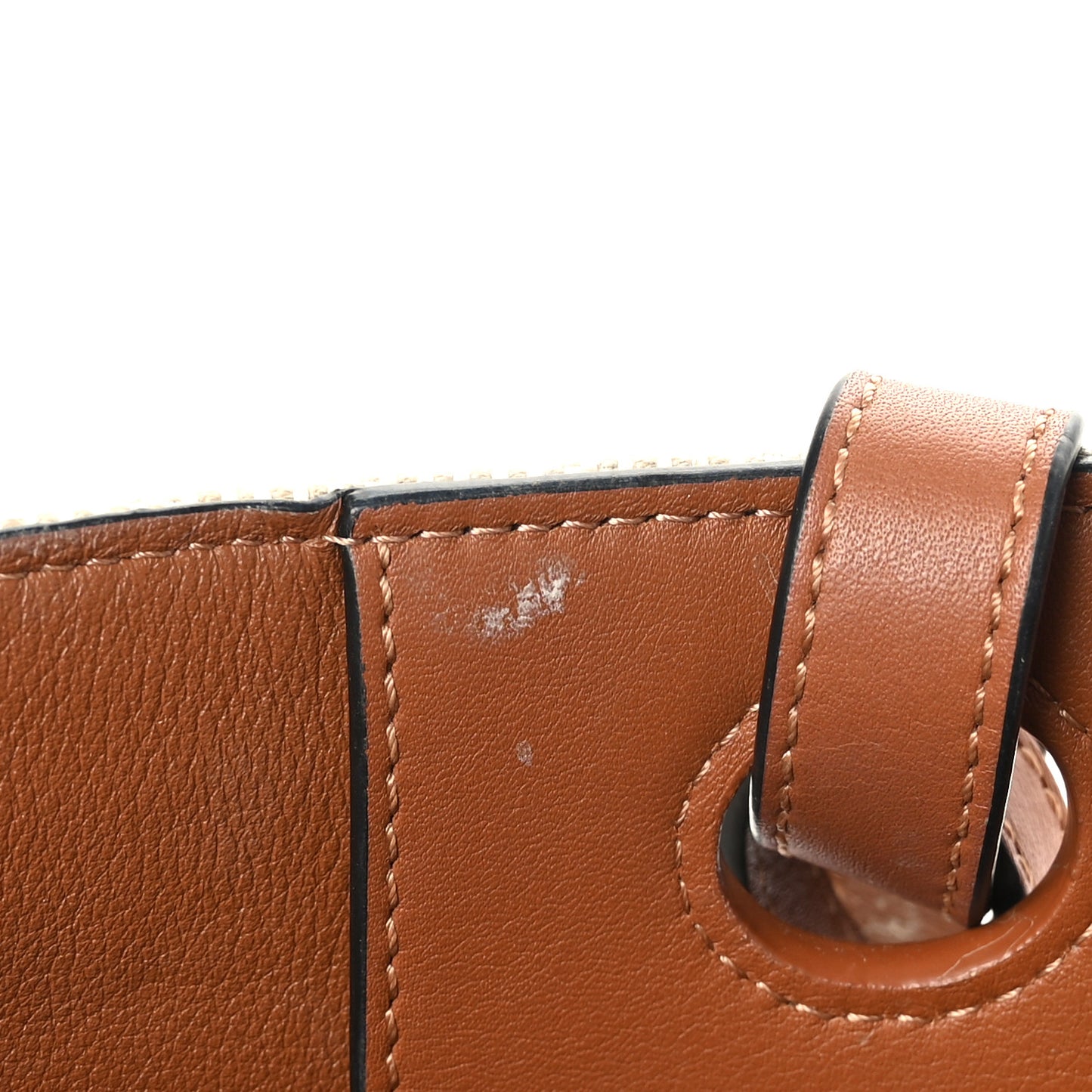 Canvas Calfskin Small Anagram Tote Ecru Tan