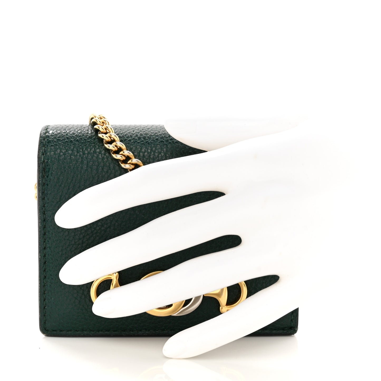 Grainy Calfskin Zumi Chain Card Case Wallet Vintage Green