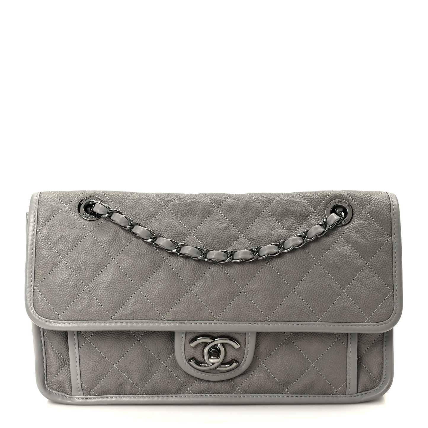 Caviar Quilted Medium French Riviera Flap Light Grey