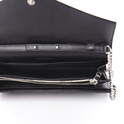 Saint Laurent Grain De Poudre Matelasse Chevron Monogram Chain Wallet Black 5 of 11