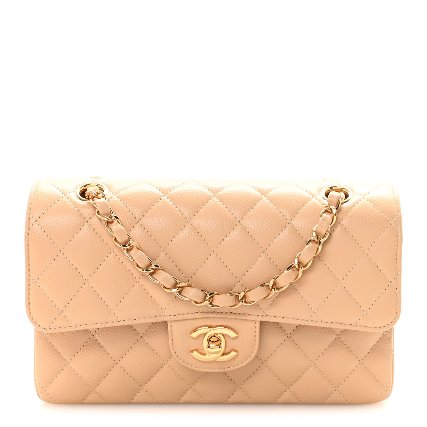 Caviar Quilted Small Double Flap Beige