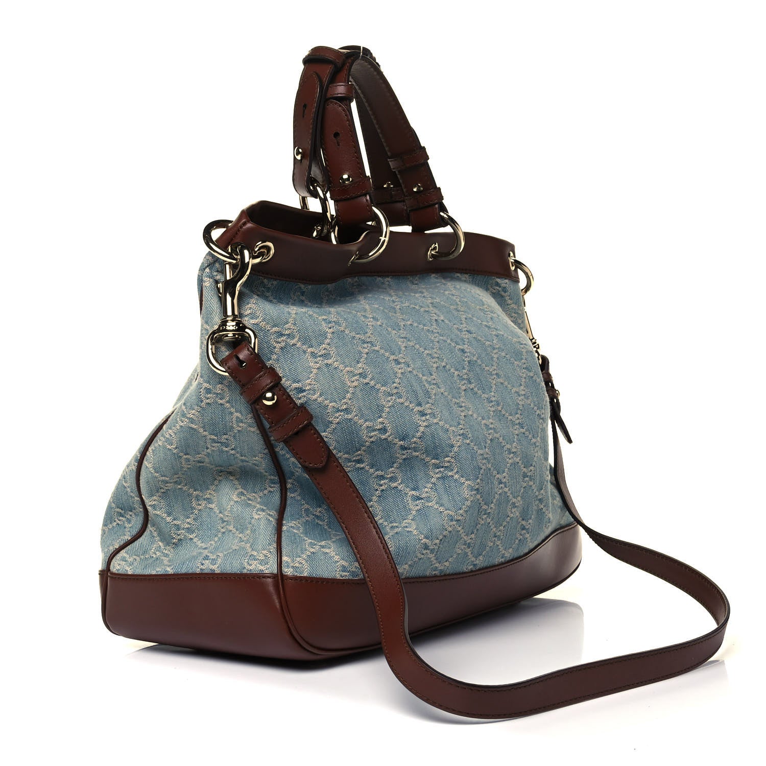 Gucci Denim Monogram Medium Valentine Top Handle Bag 3 of 10
