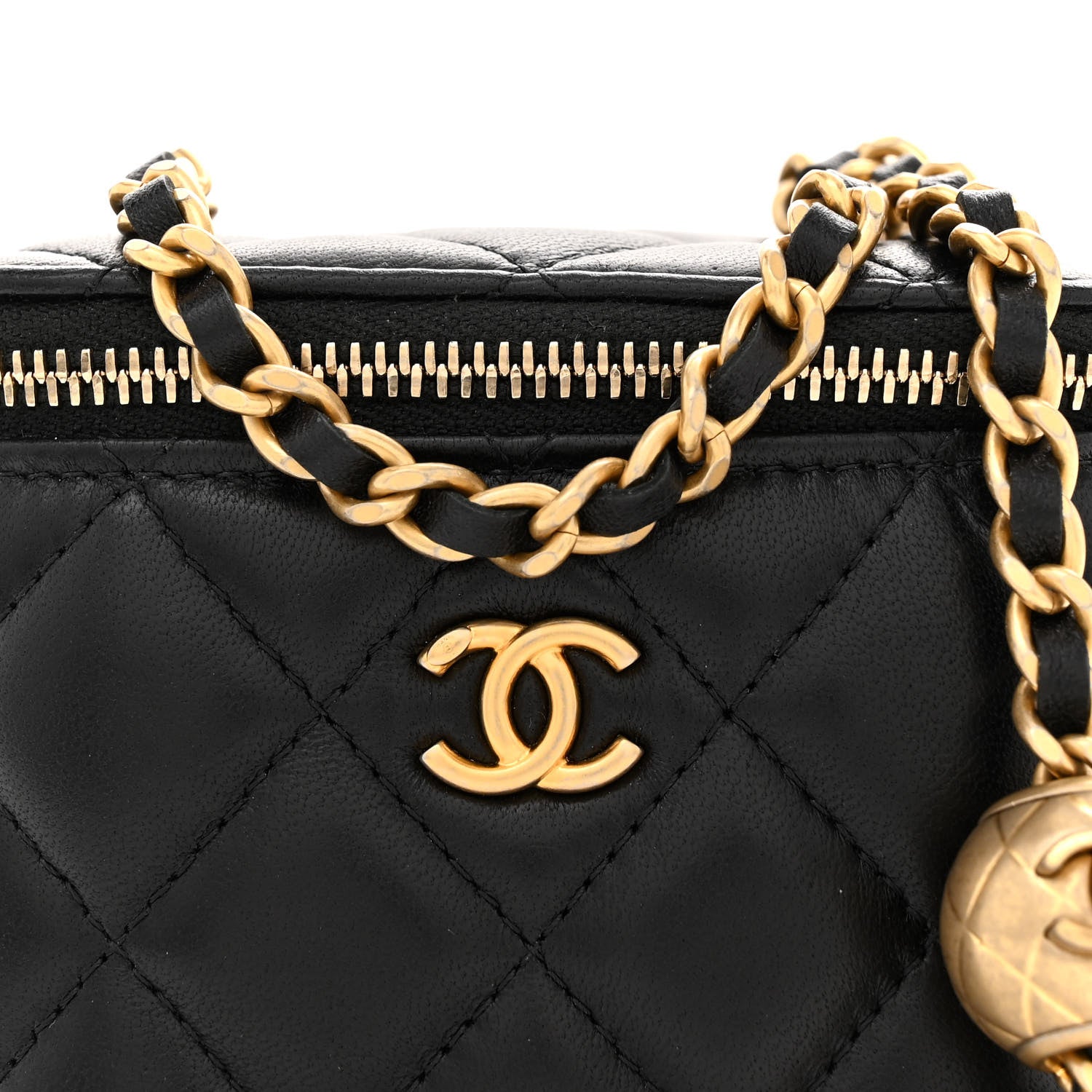 Chanel Lambskin Quilted Mini Pearl Crush Vanity Case With Chain Black 8 of 10