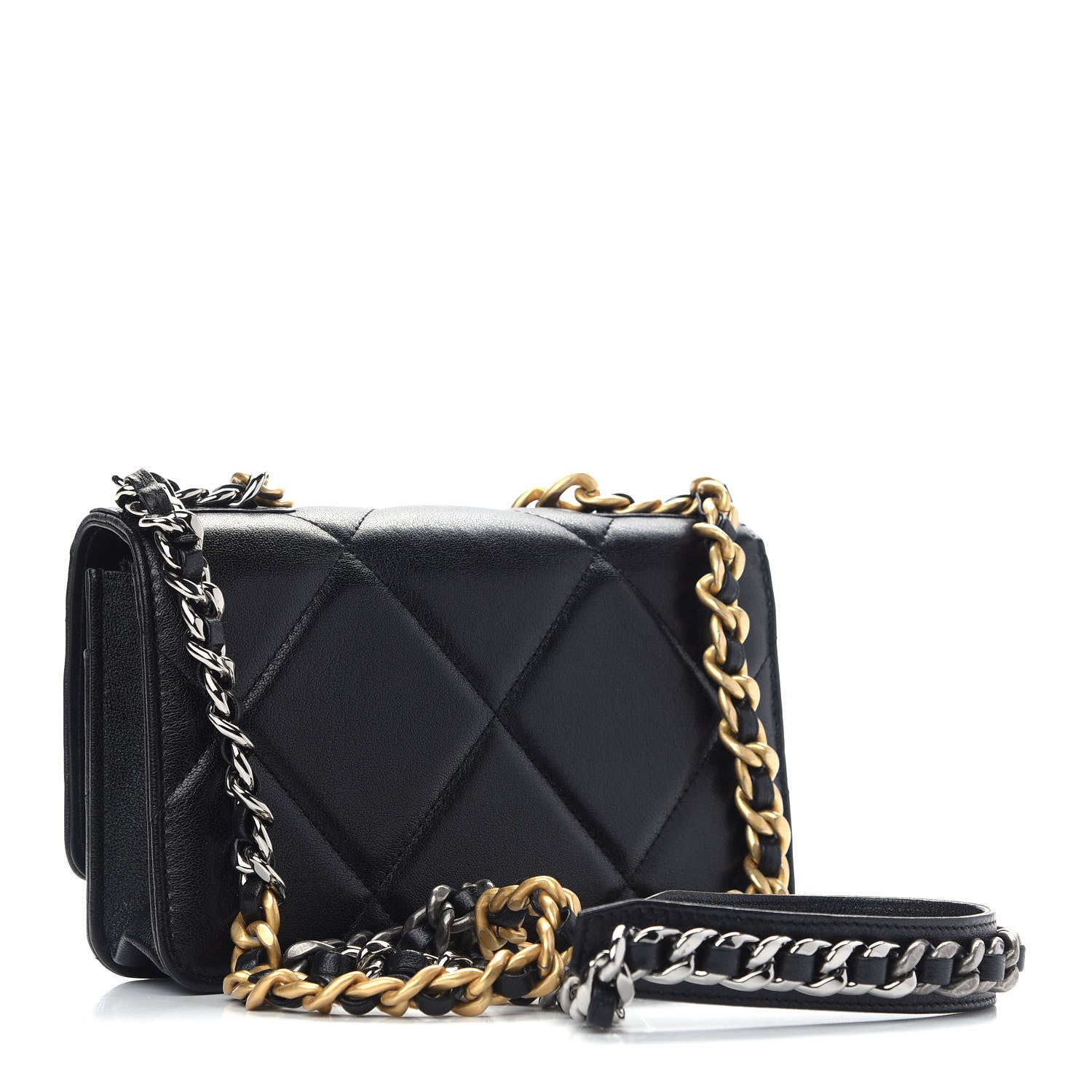 Chanel Goatskin Quilted Chanel 19 Wallet On Chain WOC Black 3 of 10