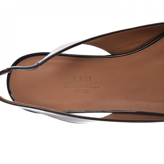 Hermes Patent Surprise Slingback Flats 37.5 Black 6 of 8