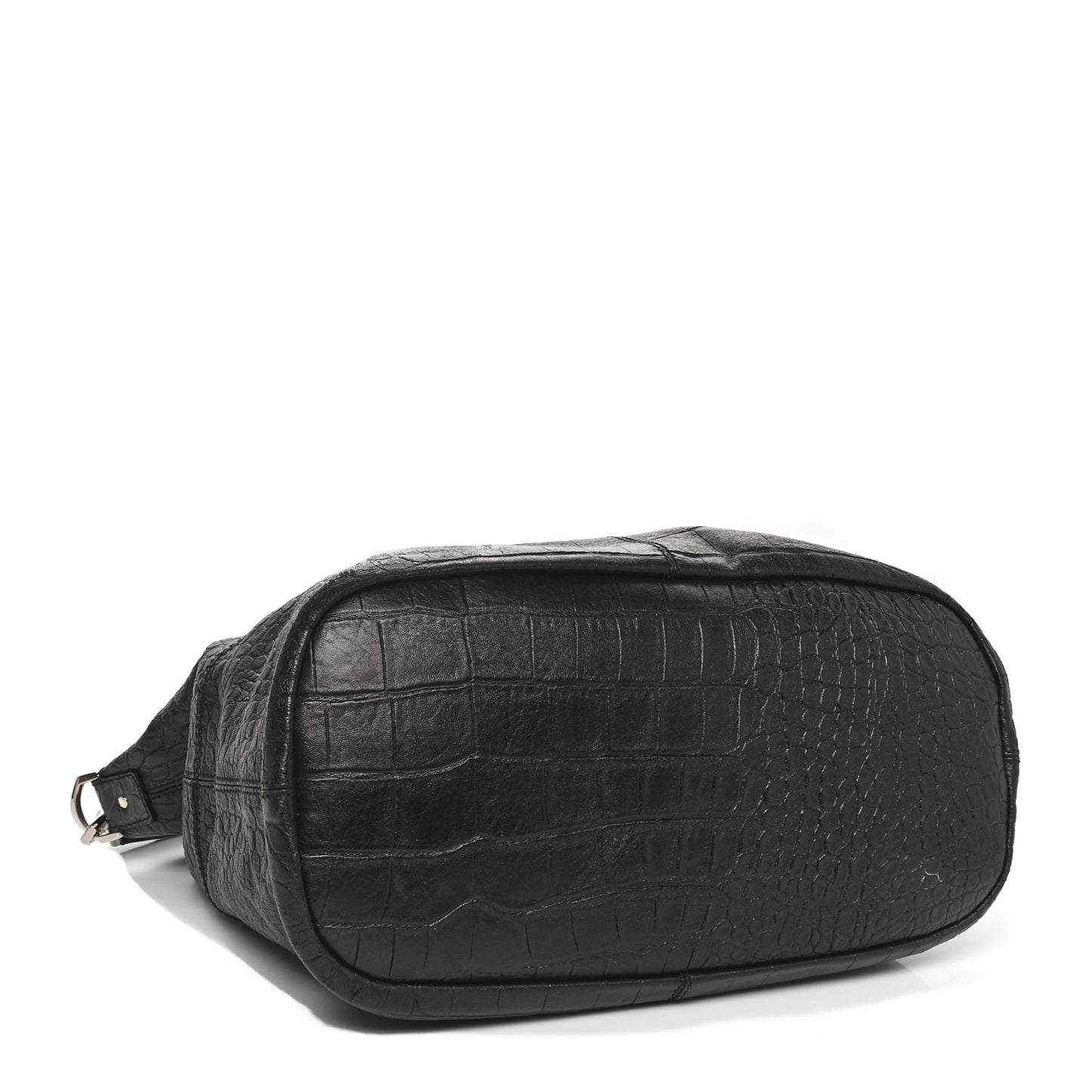 Calfskin Crocodile Embossed Nightingale North South Tote Black