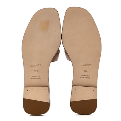 Hermes Box Calfskin Oran Sandals 36.5 Gold 38.5 Gold 6 of 9
